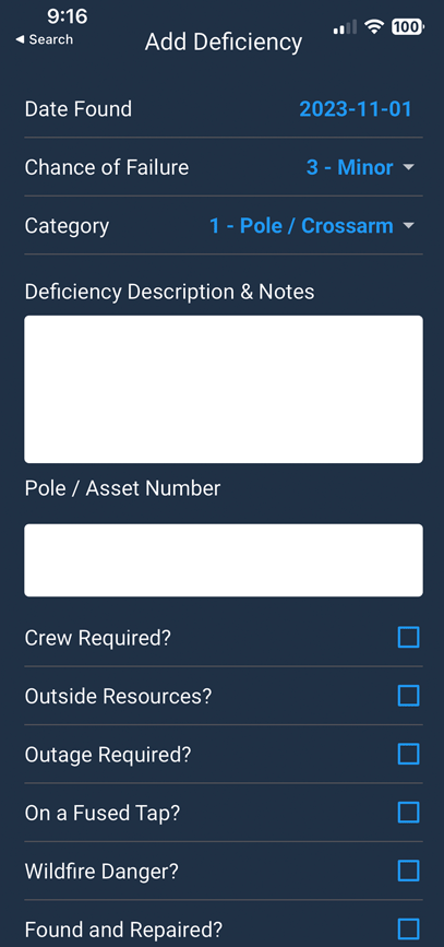 Adding a Power Line Deficiency with PZM Mobile App